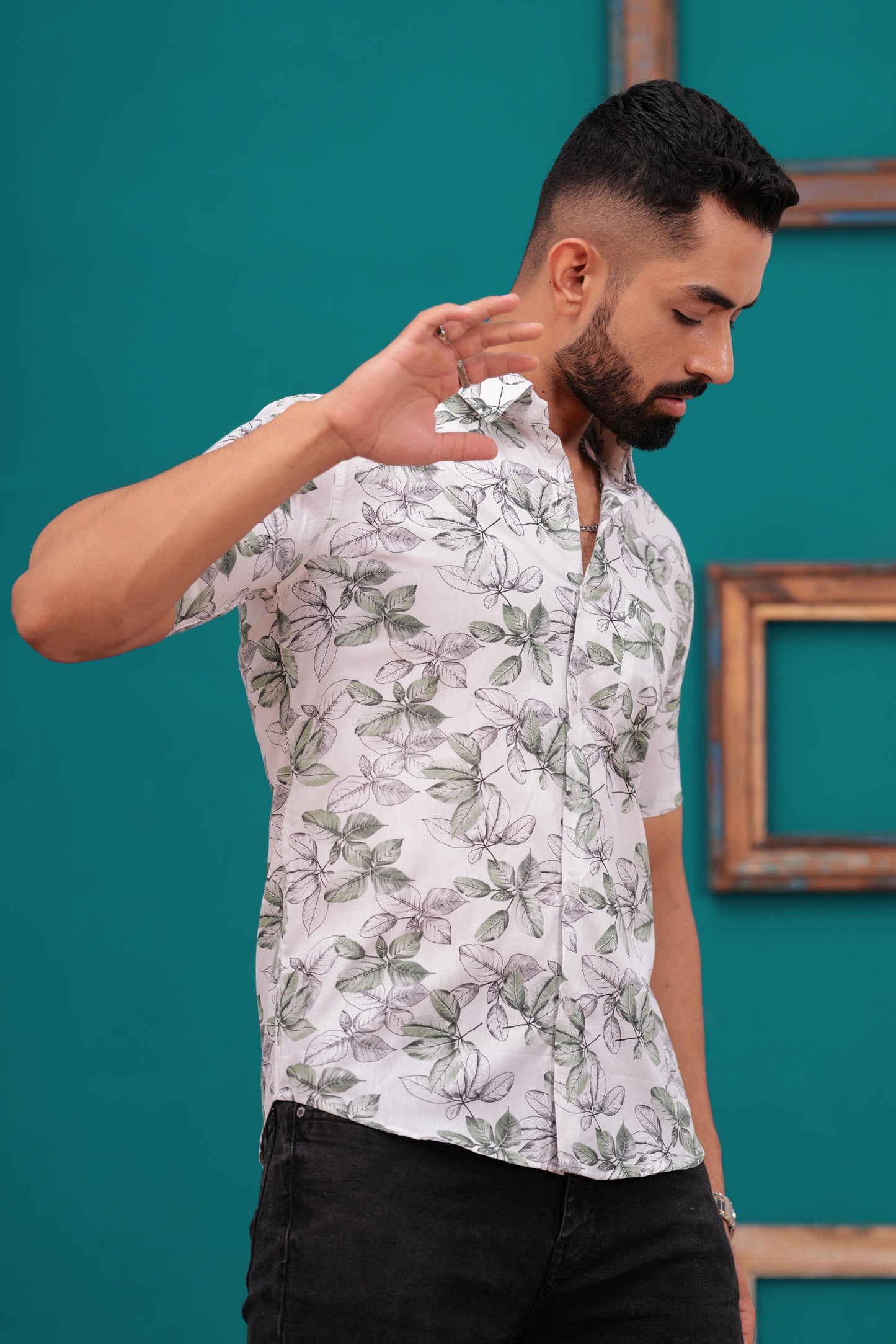 FLOWER PRINTED CASUAL HALF SLEEVES SHIRT