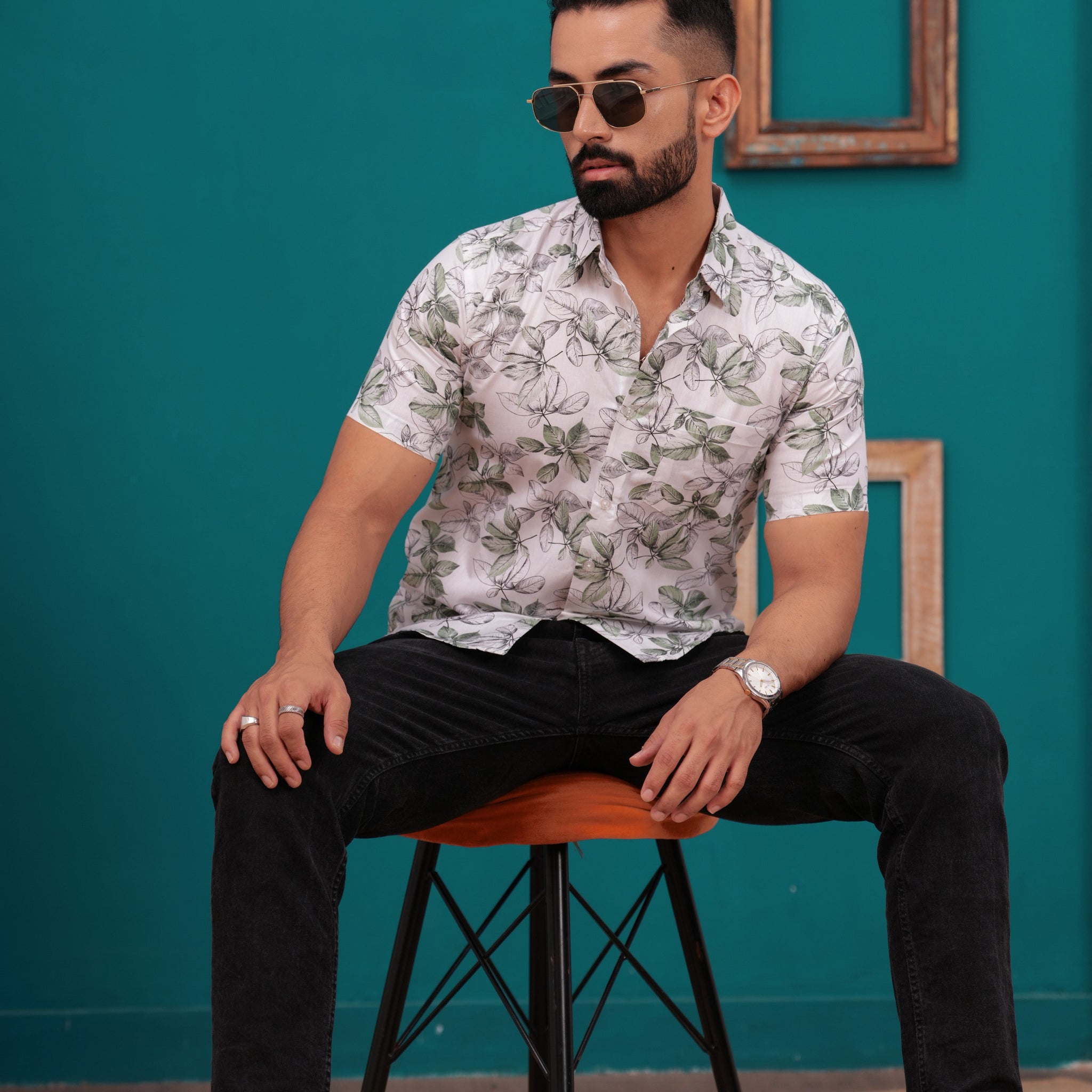 FLOWER PRINTED CASUAL HALF SLEEVES SHIRT