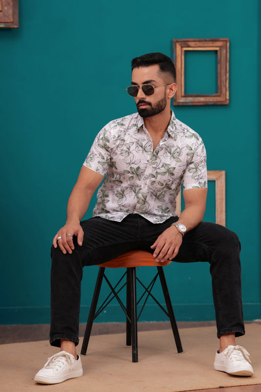 FLOWER PRINTED CASUAL HALF SLEEVES SHIRT