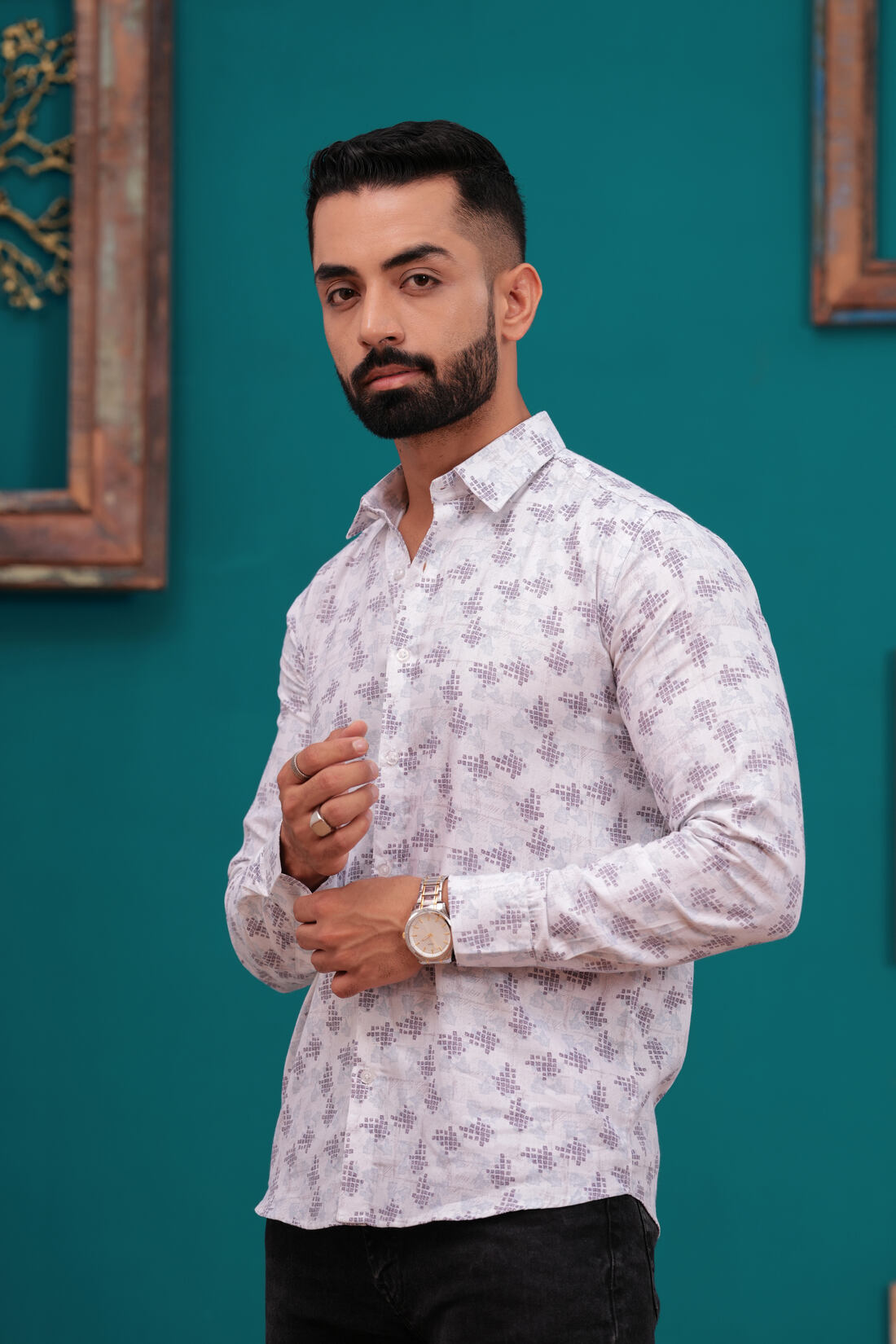 Classic Slim Fit Floral Printed Casual Shirt