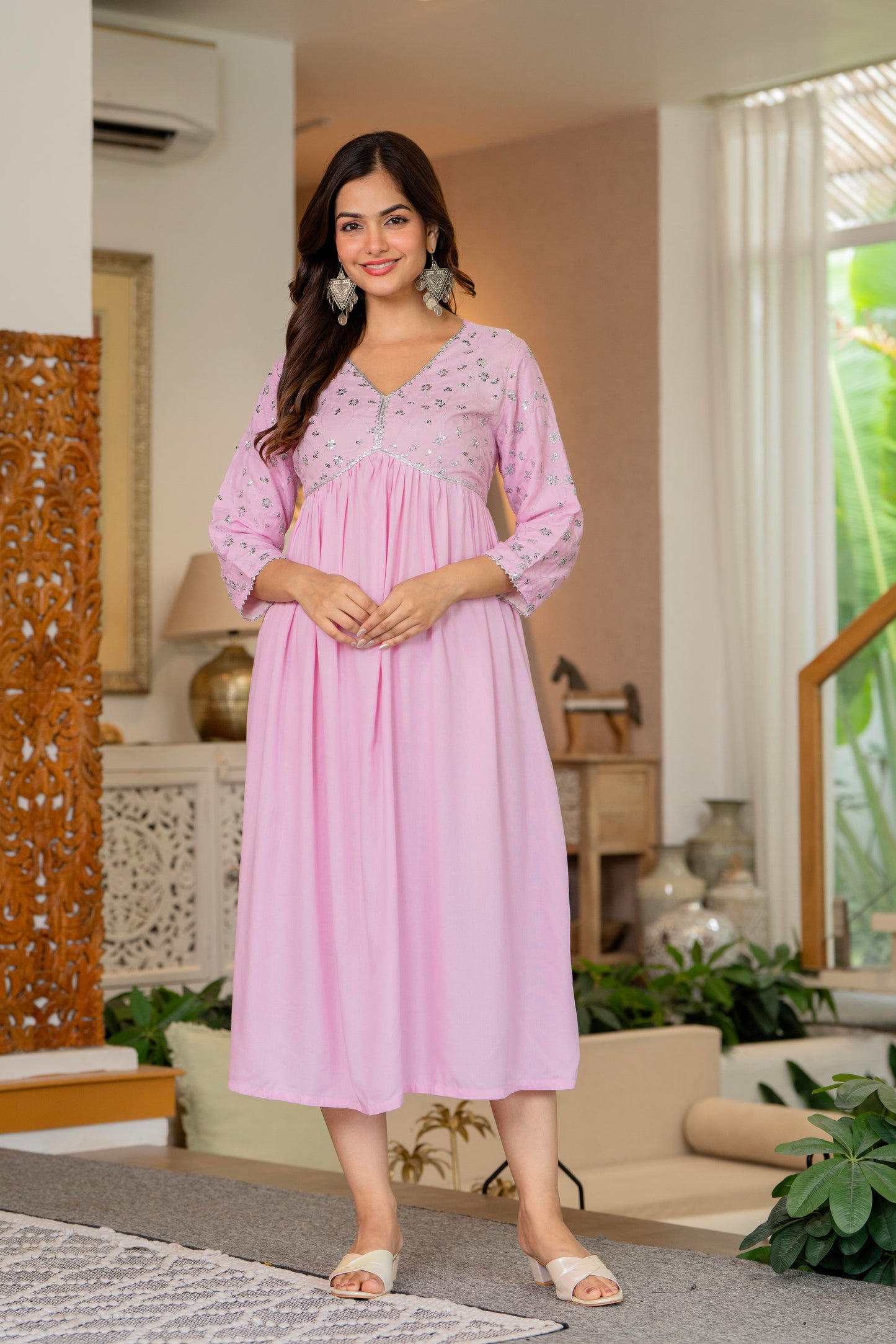 Pink Sequence Embroidered Rayon Anarkali Gown