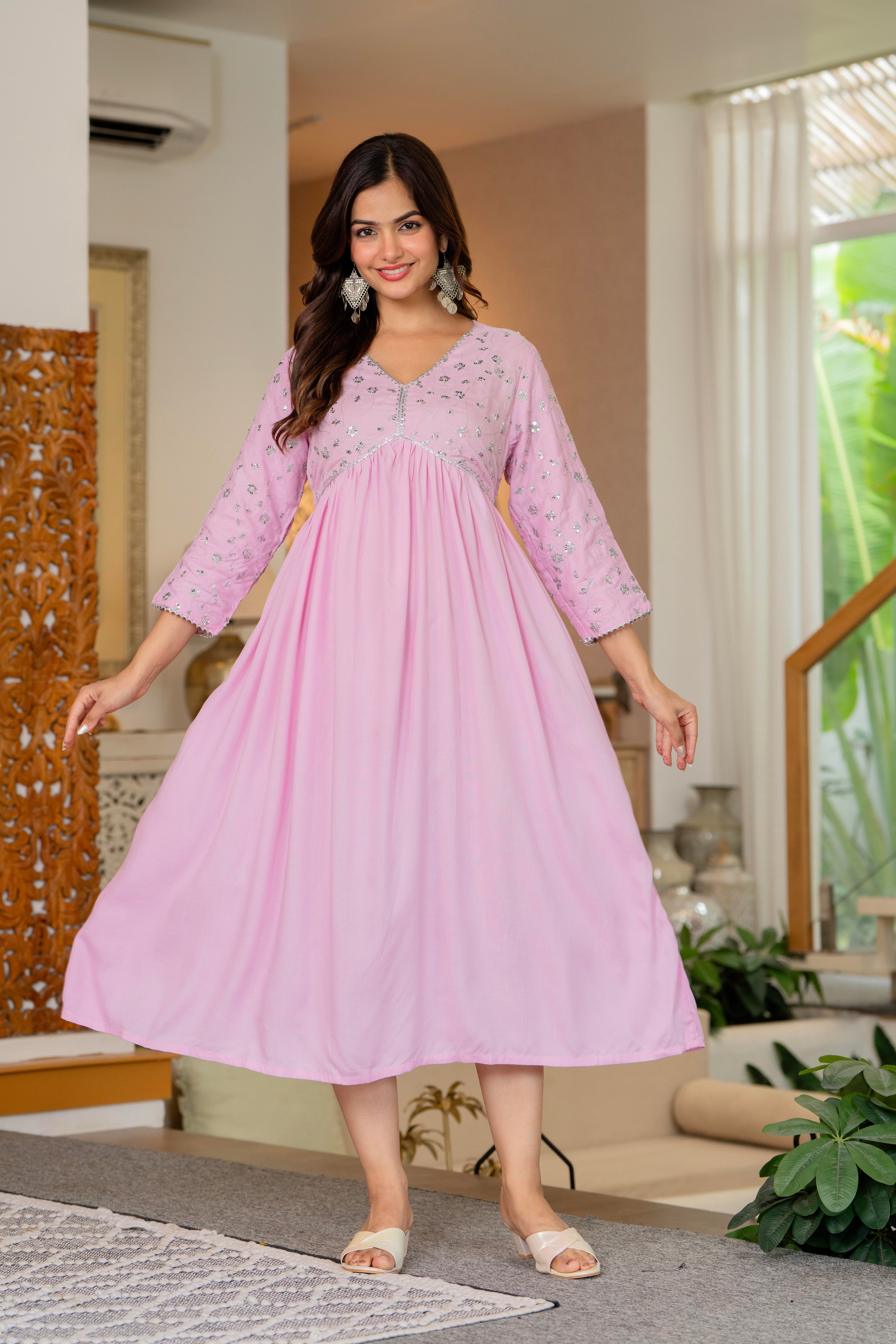 Pink Sequence Embroidered Rayon Anarkali Gown
