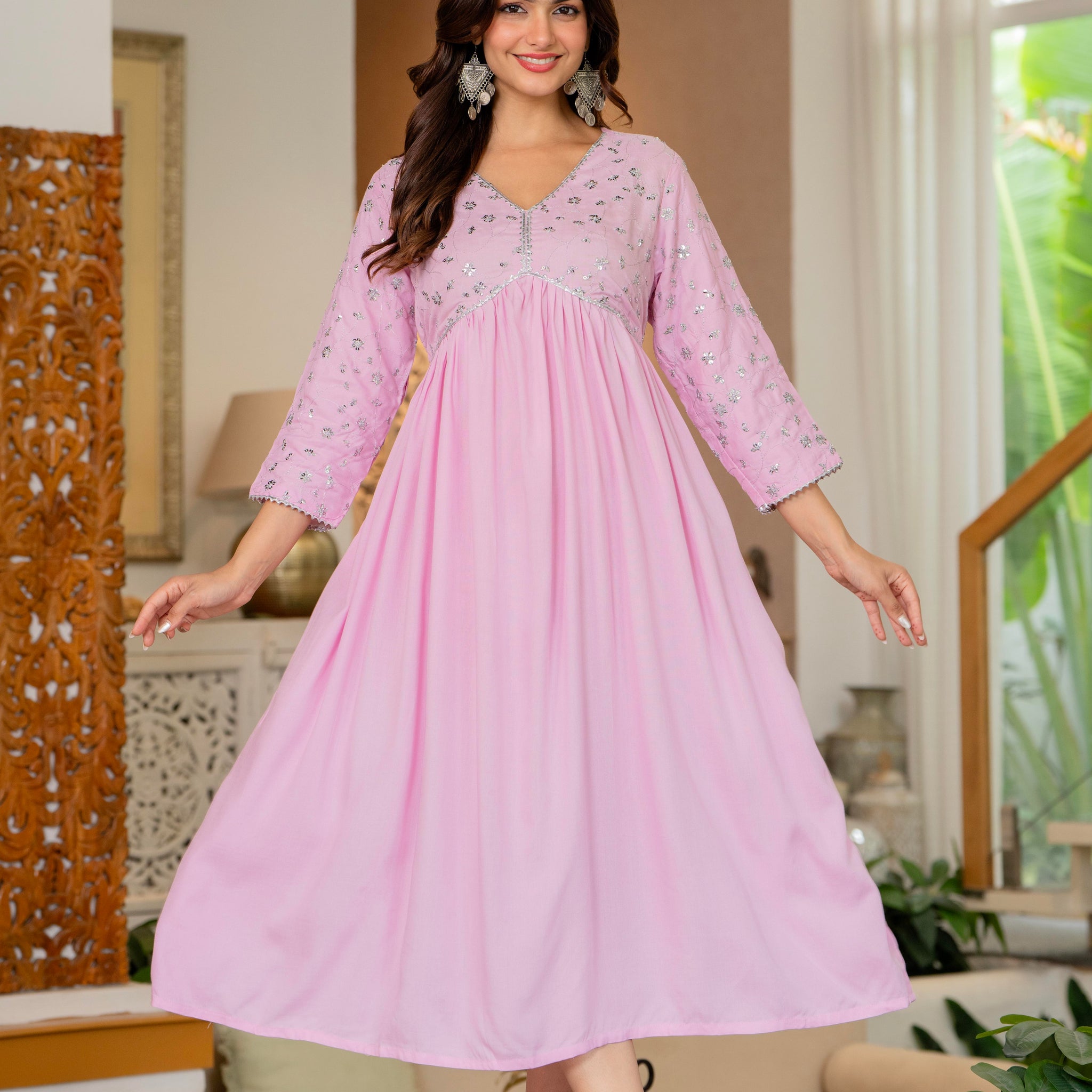 Pink Sequence Embroidered Rayon Anarkali Gown