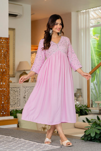 Pink Sequence Embroidered Rayon Anarkali Gown