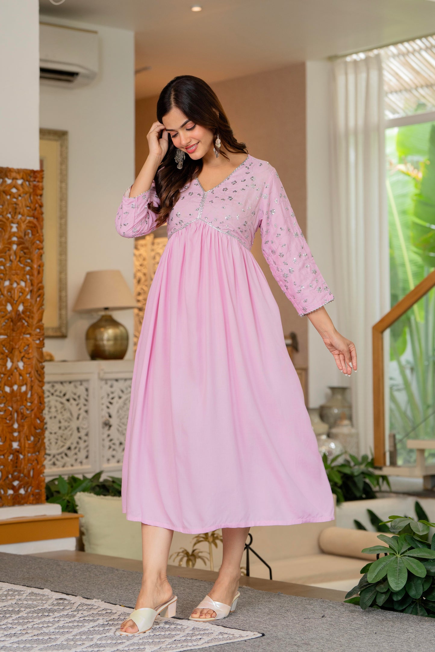 Pink Sequence Embroidered Rayon Anarkali Gown
