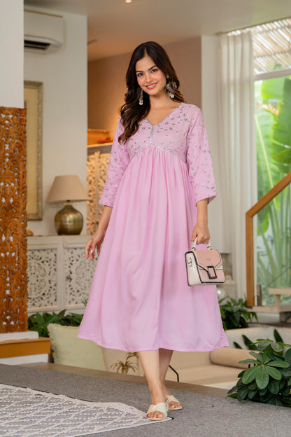 Pink Sequence Embroidered Rayon Anarkali Gown