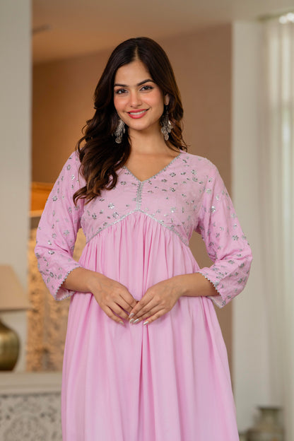 Pink Sequence Embroidered Rayon Anarkali Gown