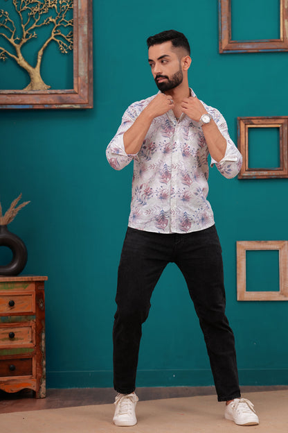 WHITE FLORAL PRINTED SHIRT