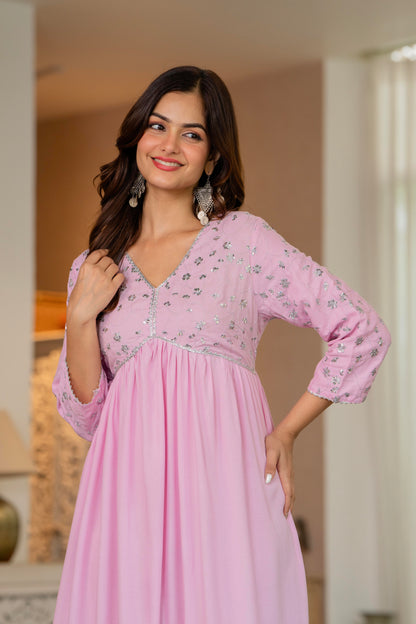 Pink Sequence Embroidered Rayon Anarkali Gown