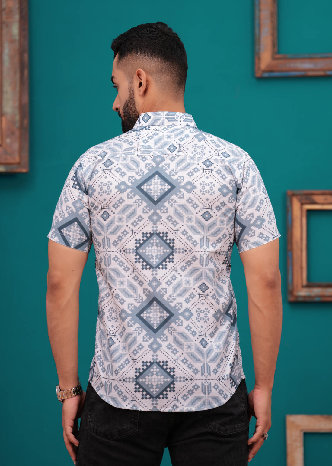 REGENT GREY BLOCK PRINTED SHIRT