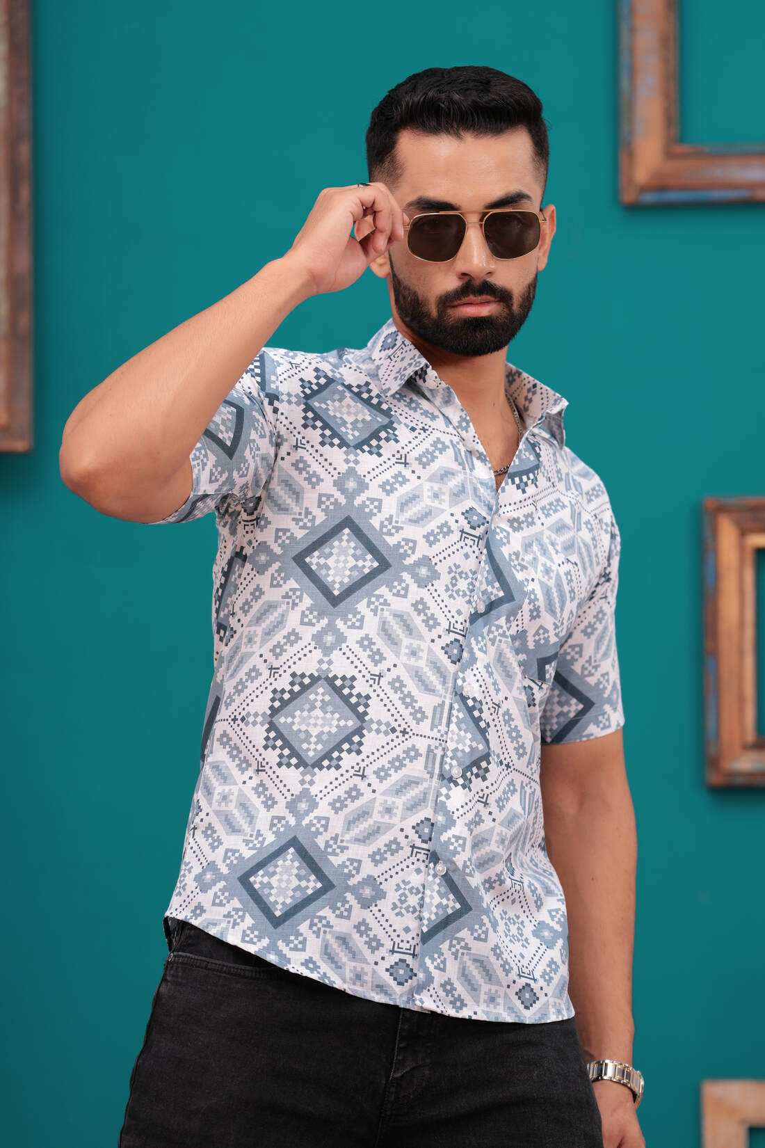 REGENT GREY BLOCK PRINTED SHIRT