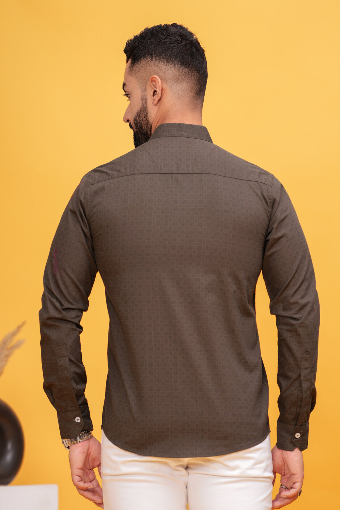 WOODY BROWN TEXTURED CASUAL SHIRT