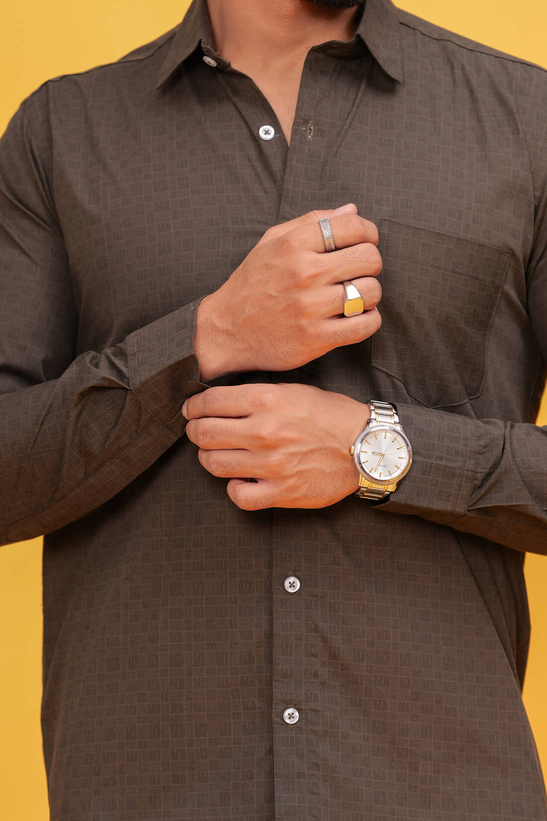 WOODY BROWN TEXTURED CASUAL SHIRT