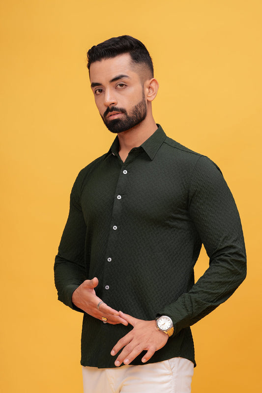 GREEN ZEUS TEXTURE CASUAL SHIRT
