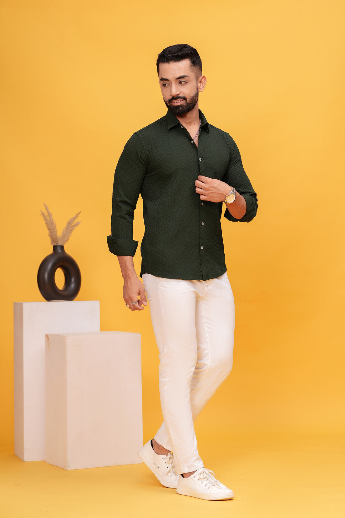 GREEN ZEUS TEXTURE CASUAL SHIRT