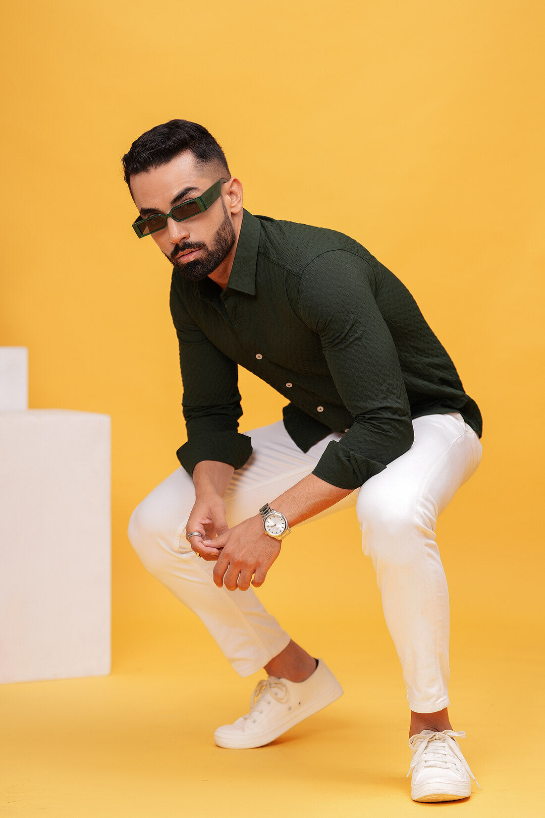 GREEN ZEUS TEXTURE CASUAL SHIRT