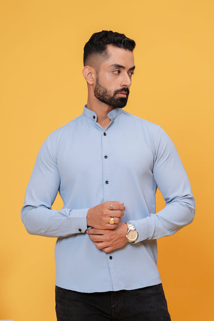 SOLID TEXTURED TEALISH BLUE SHIRT