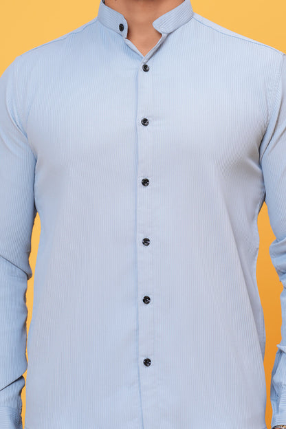 SOLID TEXTURED TEALISH BLUE SHIRT