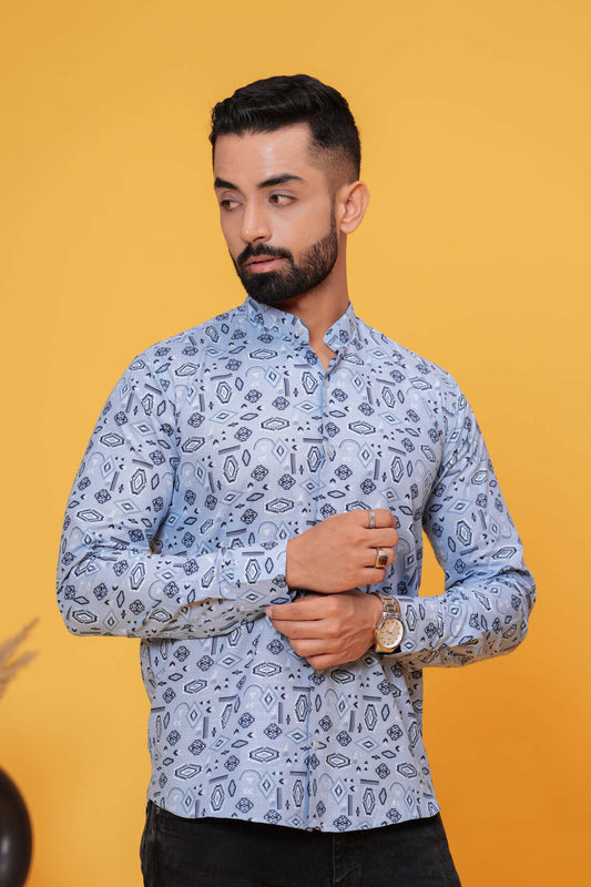 CADET BLUE PRINTED MENS SHIRT