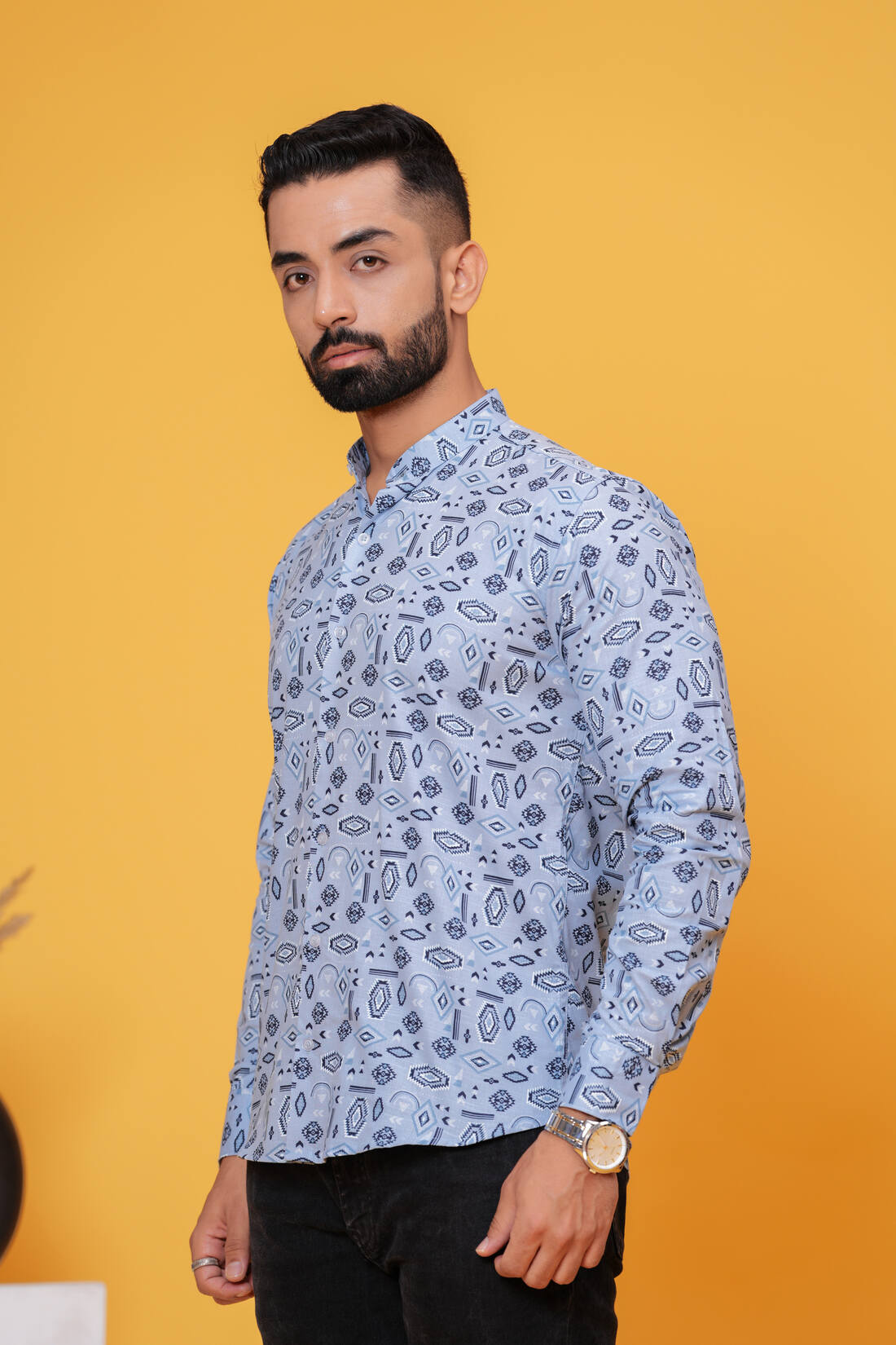 CADET BLUE PRINTED MENS SHIRT