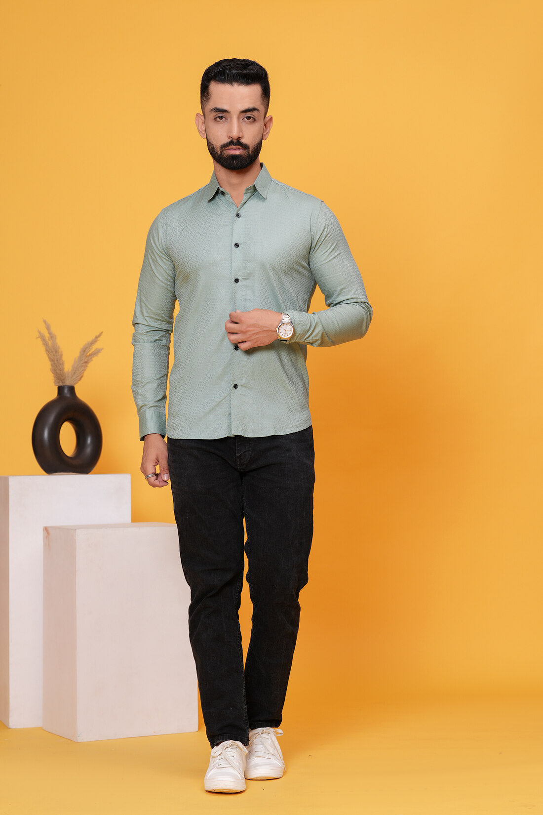 FRENCH GREENISH TEXTURED SHIRT