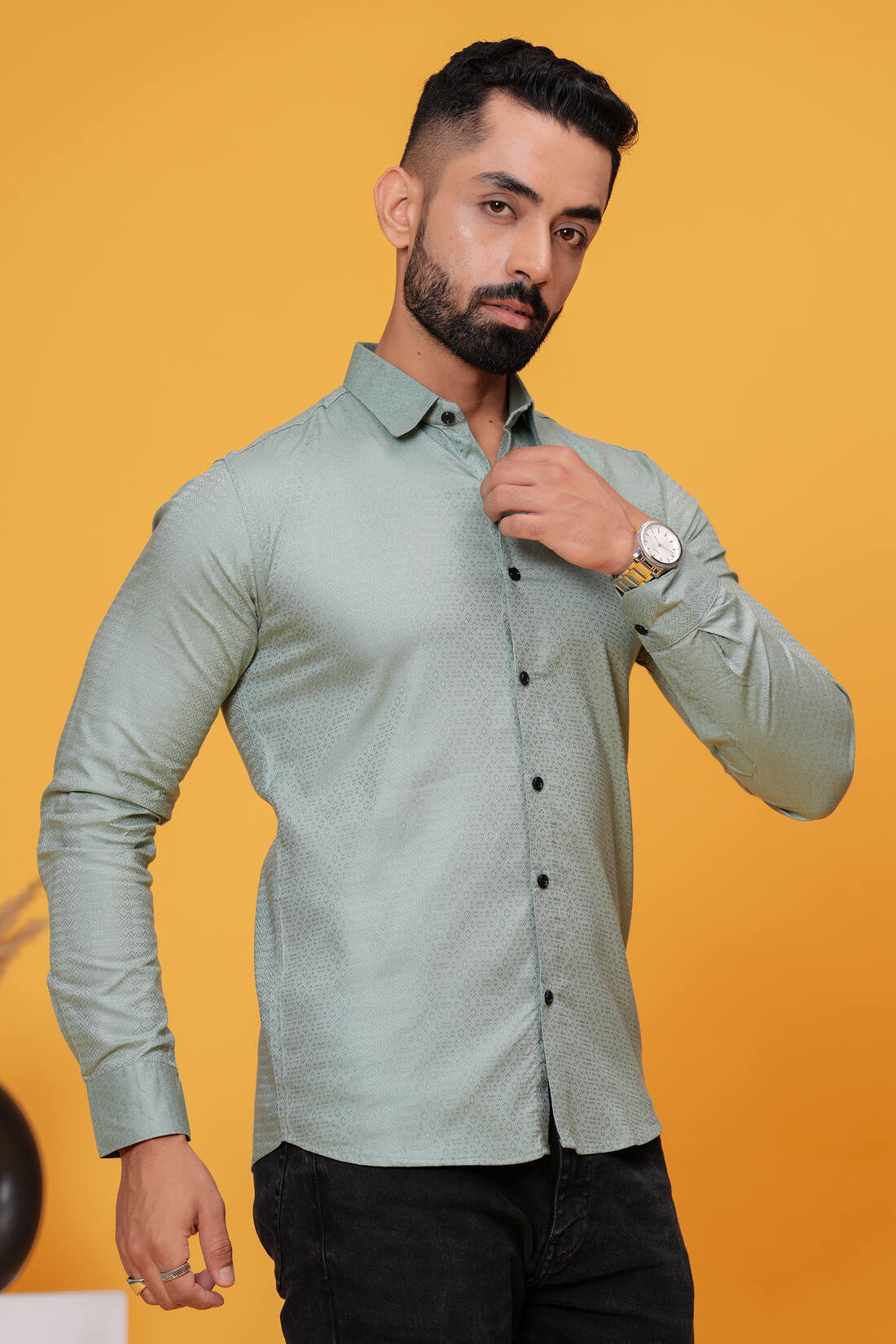 FRENCH GREENISH TEXTURED SHIRT