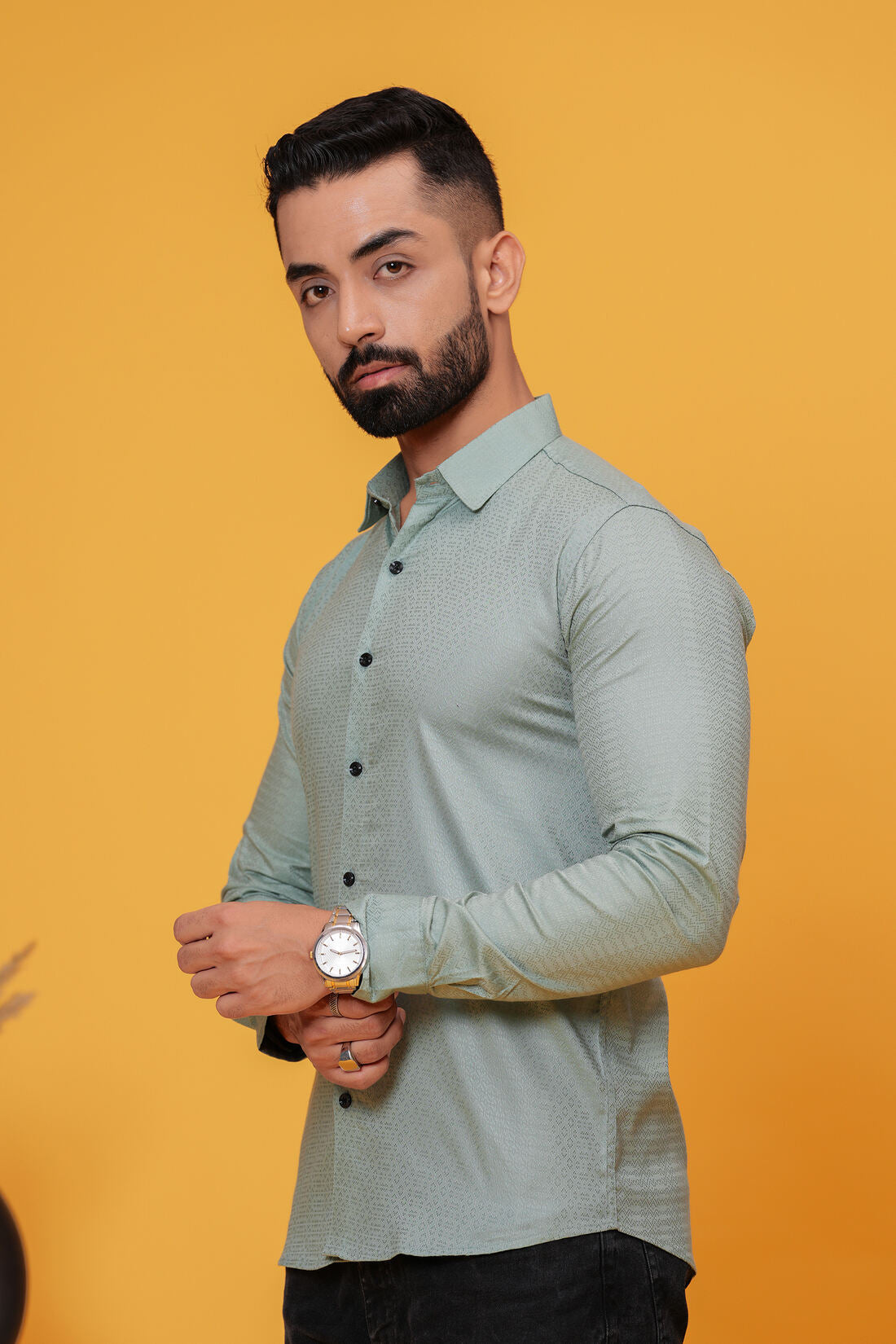 FRENCH GREENISH TEXTURED SHIRT