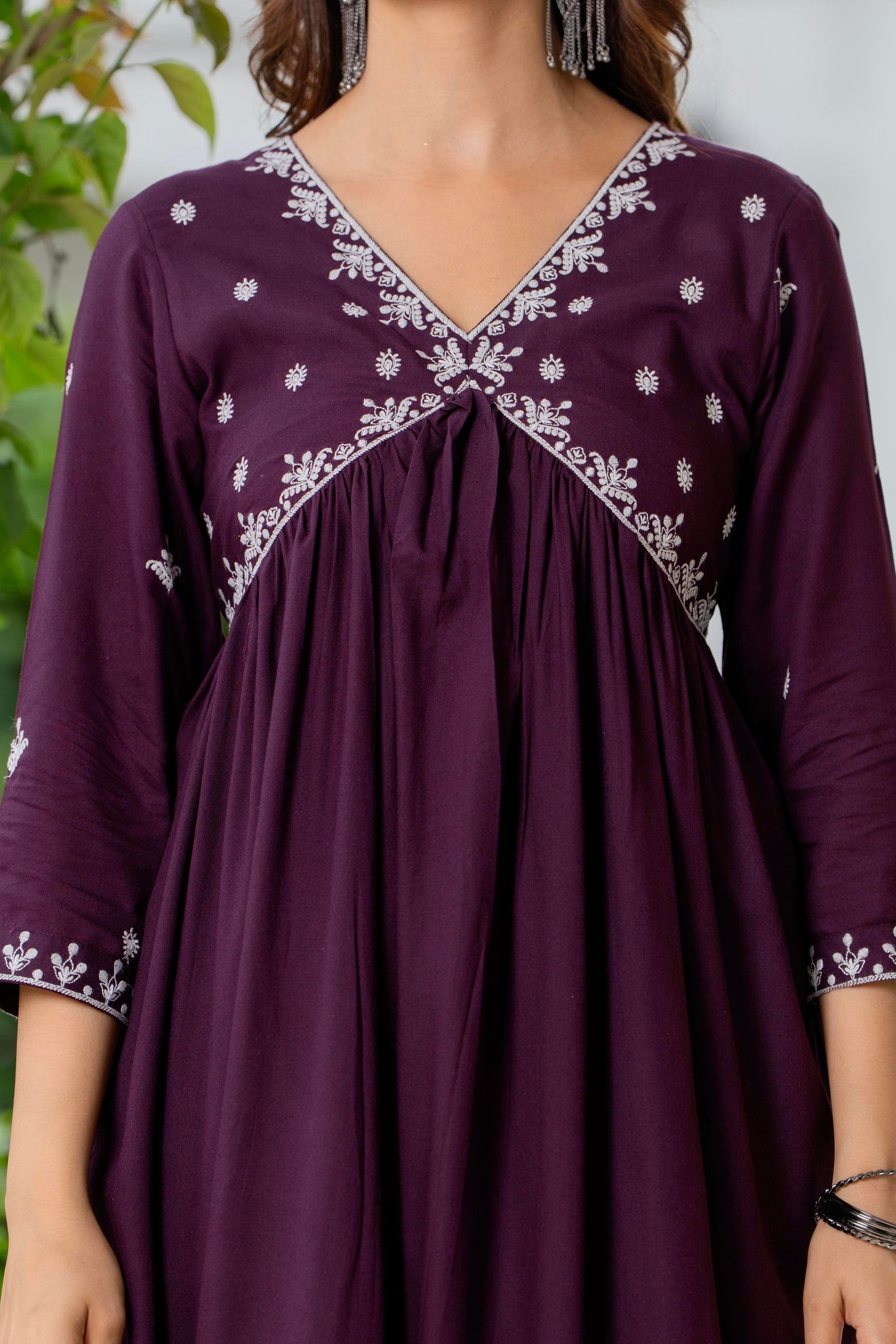 Purple Nyra Cut Embroidered Rayon Kurta and Pant Set with Dupatta