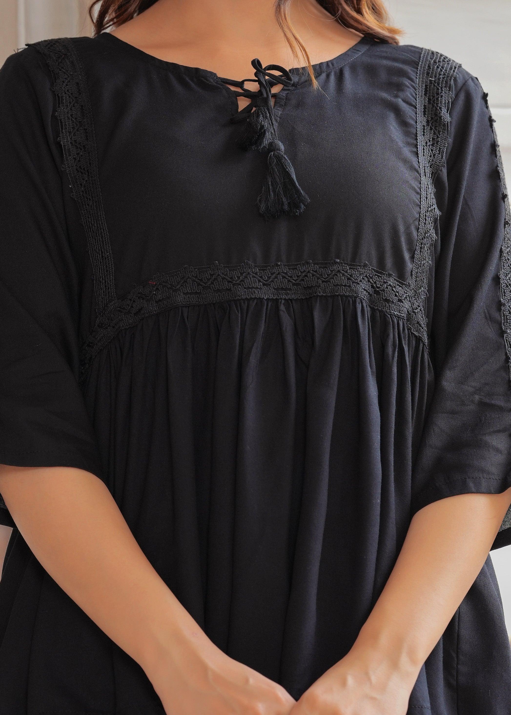 Black Embroidered Viscose Rayon Co-Ord Set