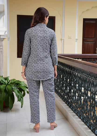 Black Leaf Printed Printed Cotton Blend Co-Ord Set