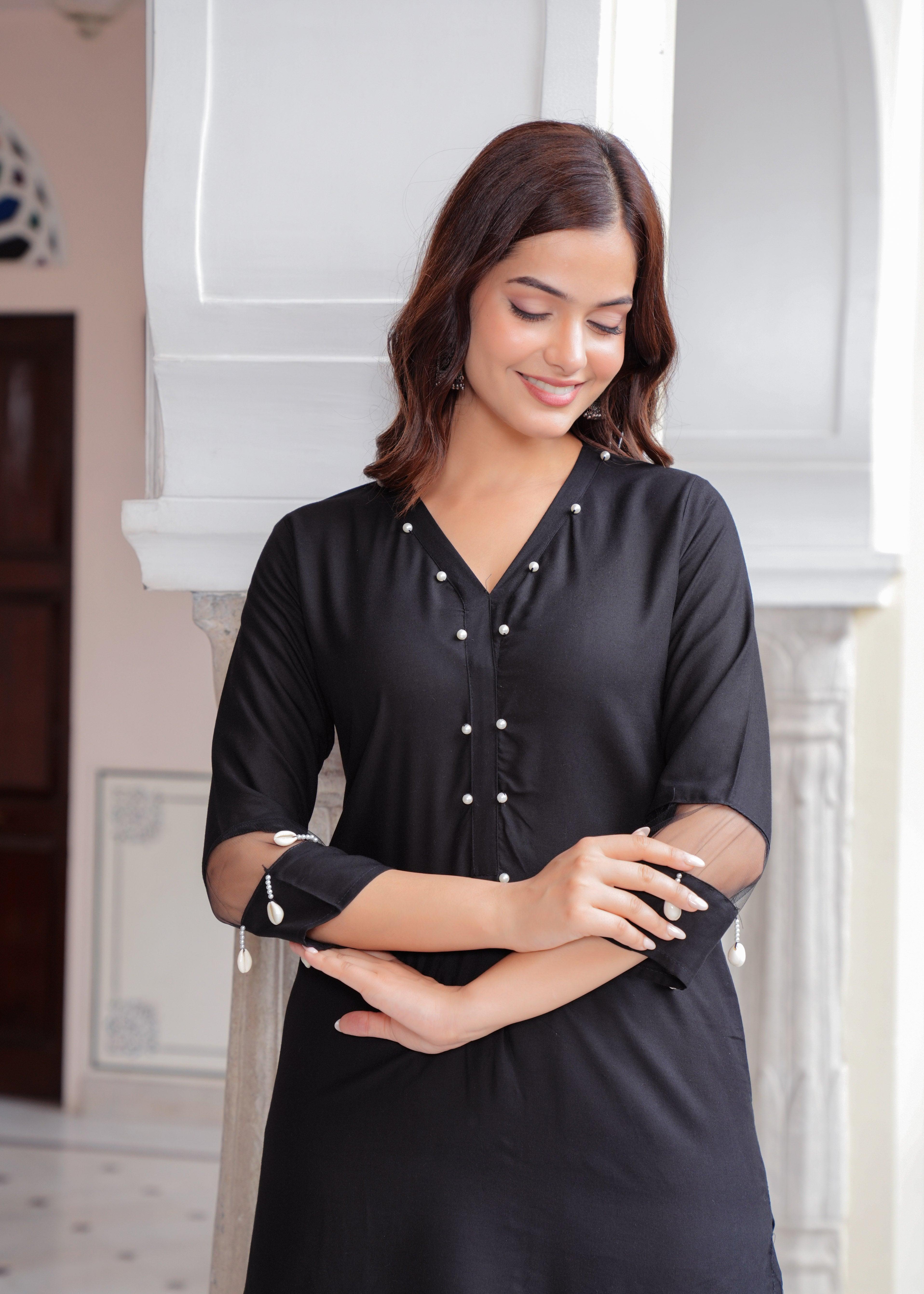 Black Woolen Long Length Embroidered Coord sets IN0