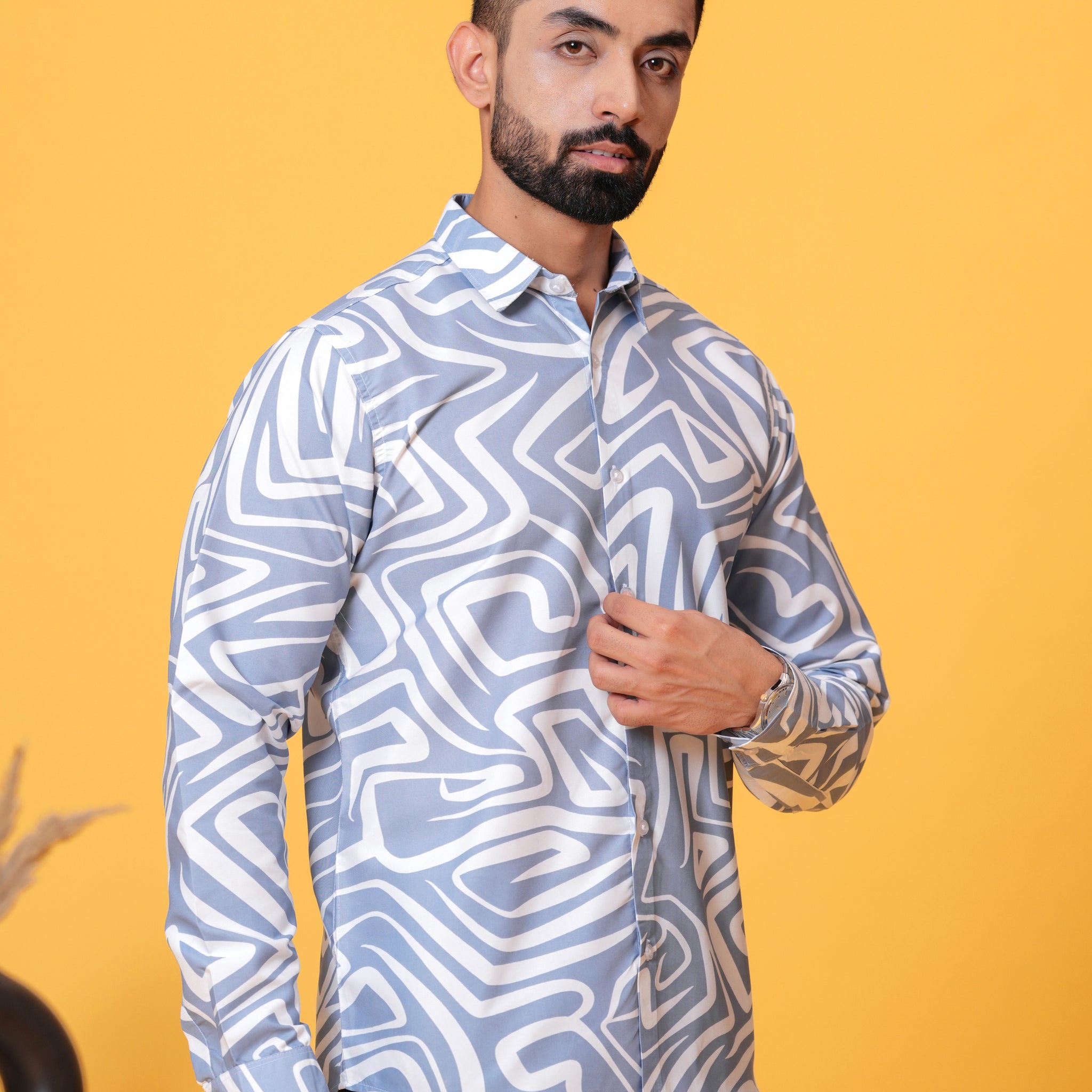 Blue White Printed Cotton Shirt