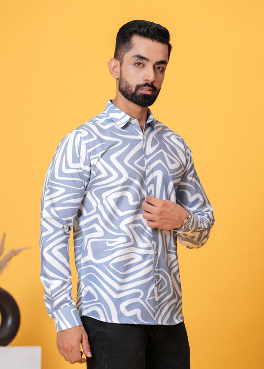 Blue White Printed Cotton Shirt