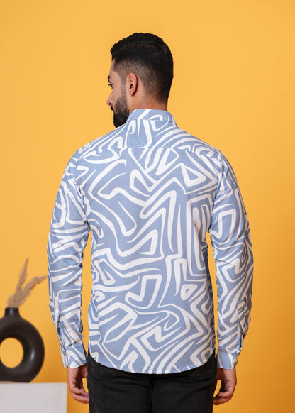 Blue White Printed Cotton Shirt