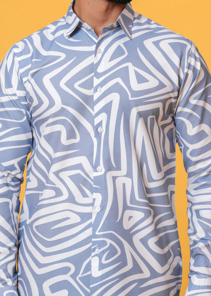 Blue White Printed Cotton Shirt