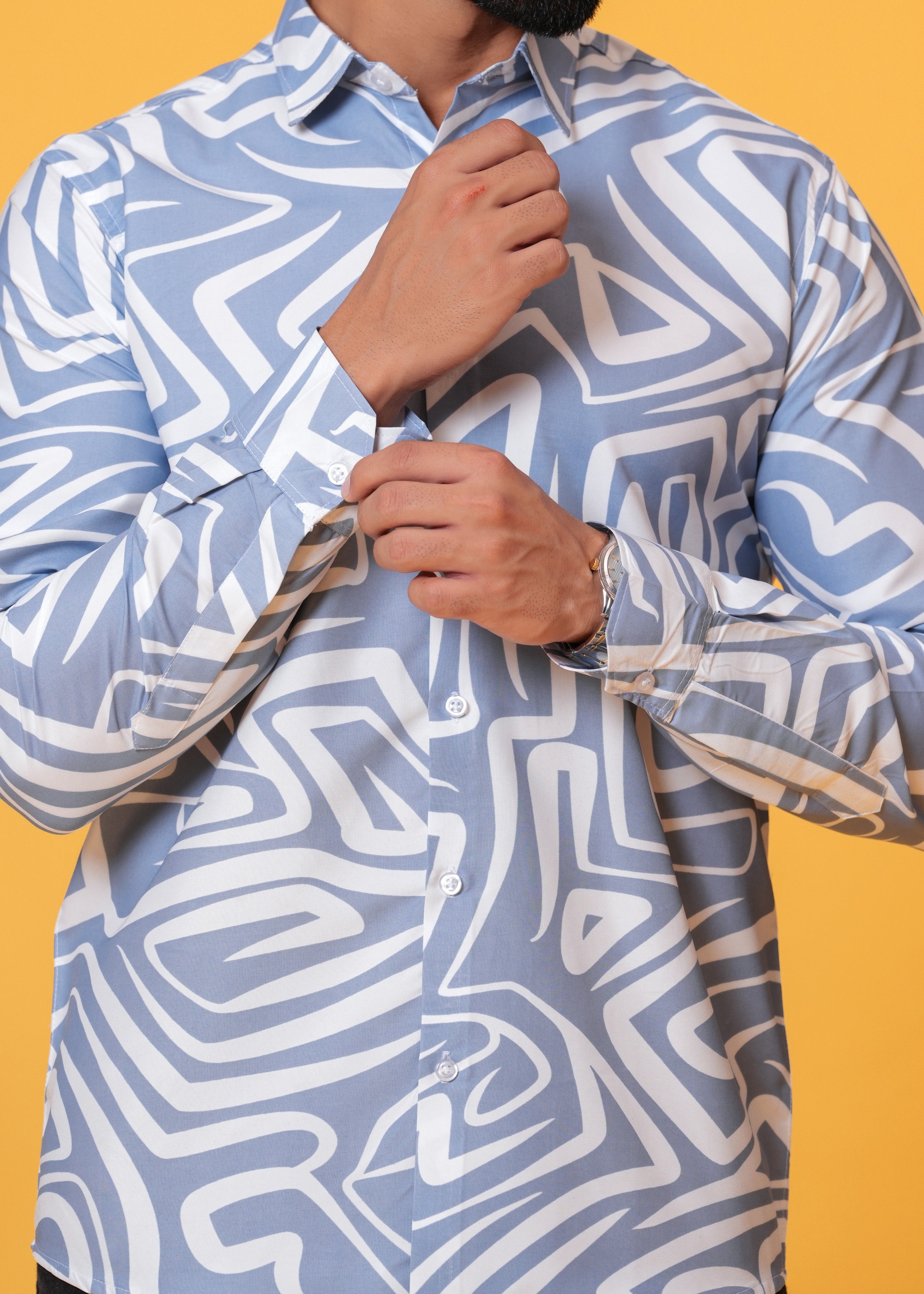 Blue White Printed Cotton Shirt