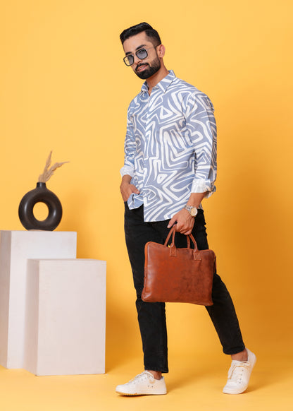 Blue White Printed Cotton Shirt