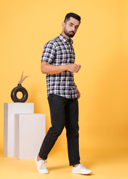 Black White Checks Cotton Shirt
