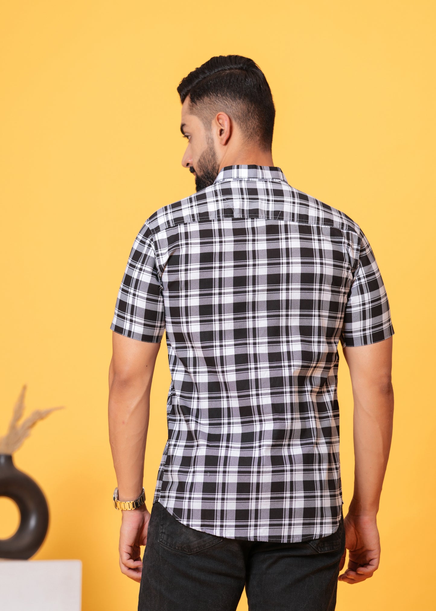 Black White Checks Cotton Shirt