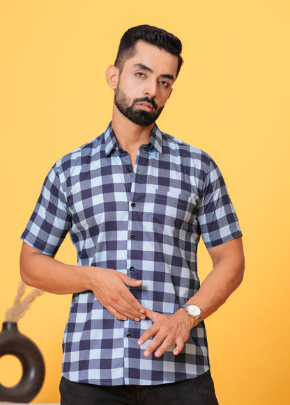 Black White Checks Cotton Shirt