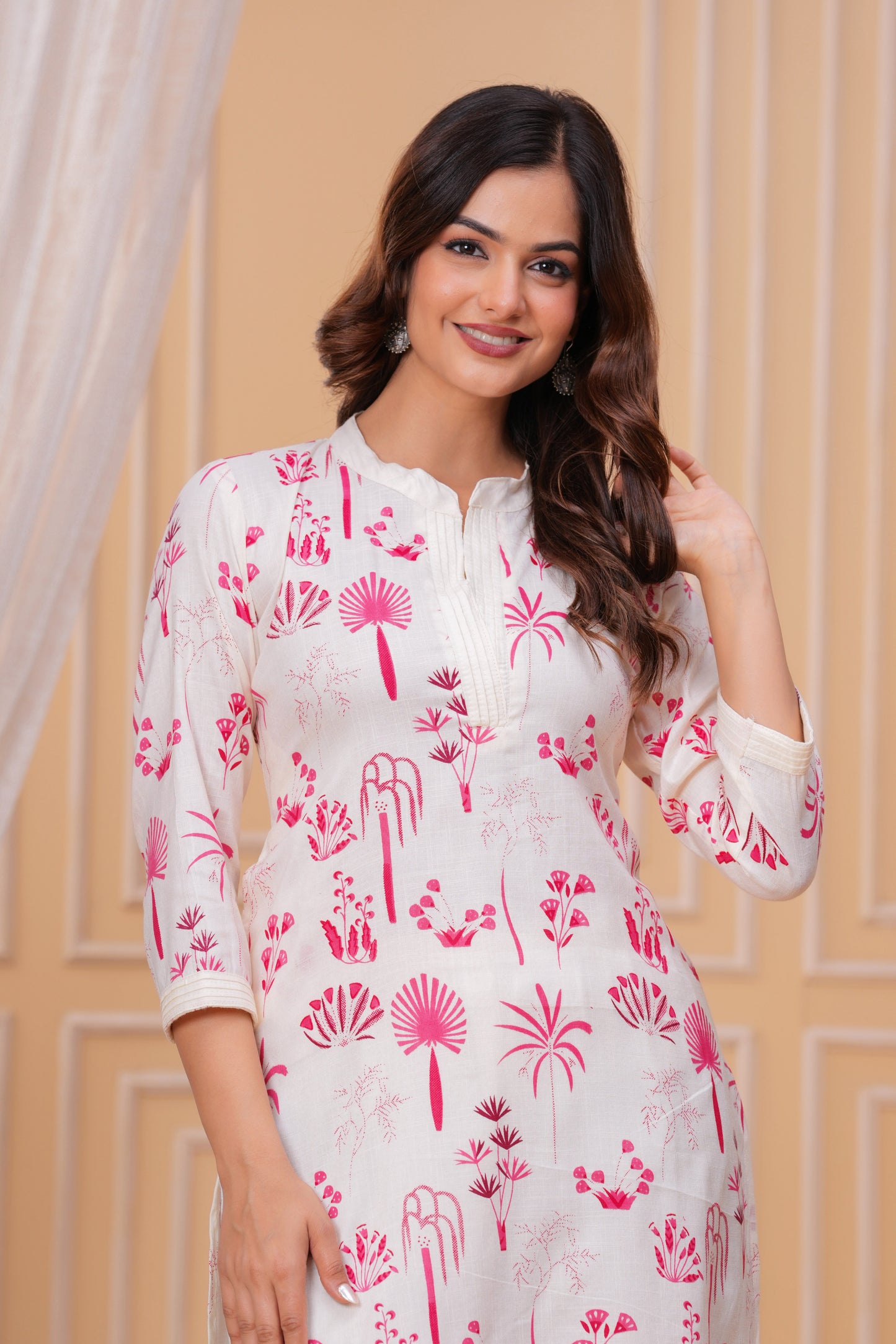 Pink White Printed Cotton Kurta and Pant Set