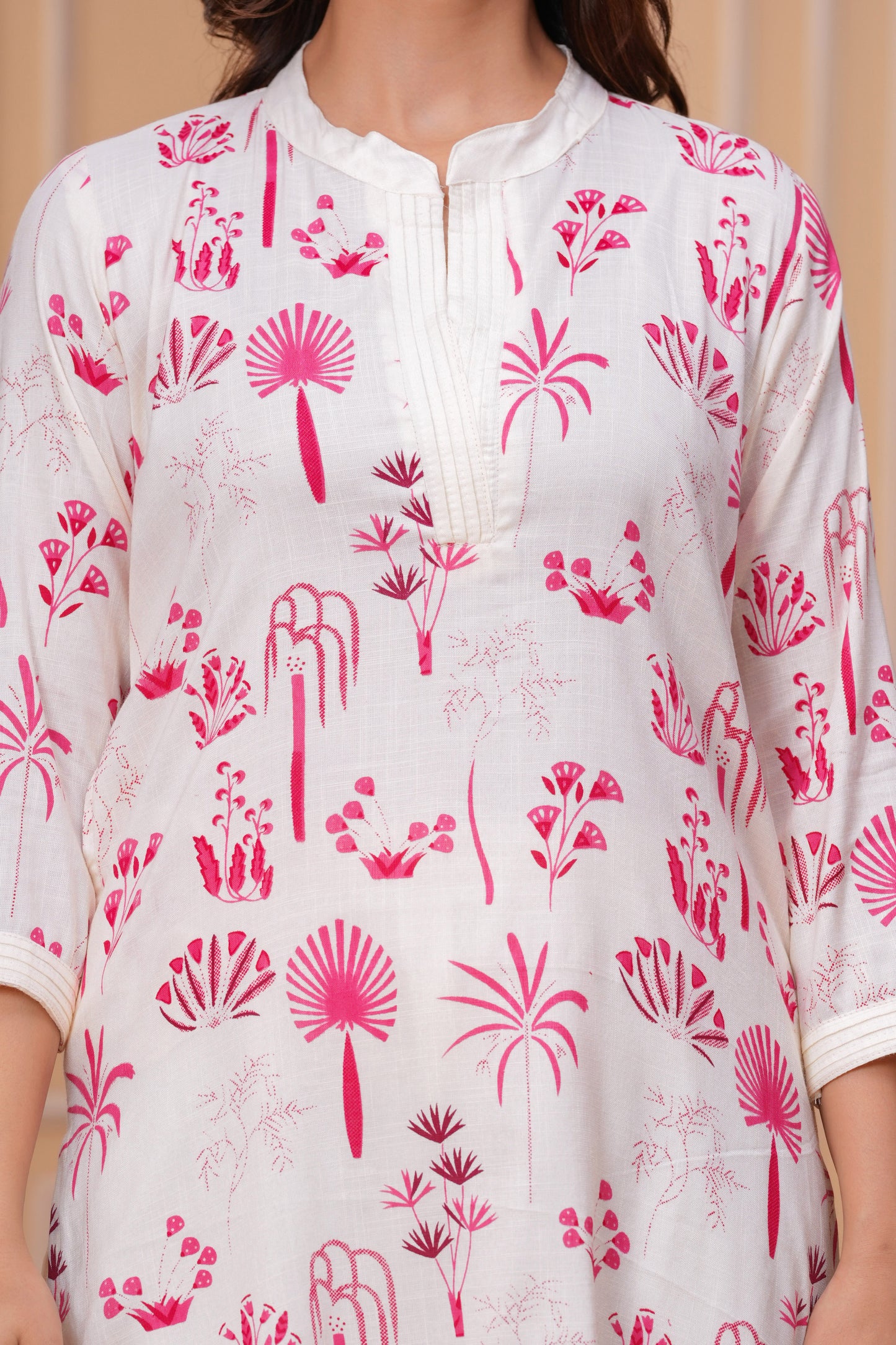 Pink White Printed Cotton Kurta and Pant Set