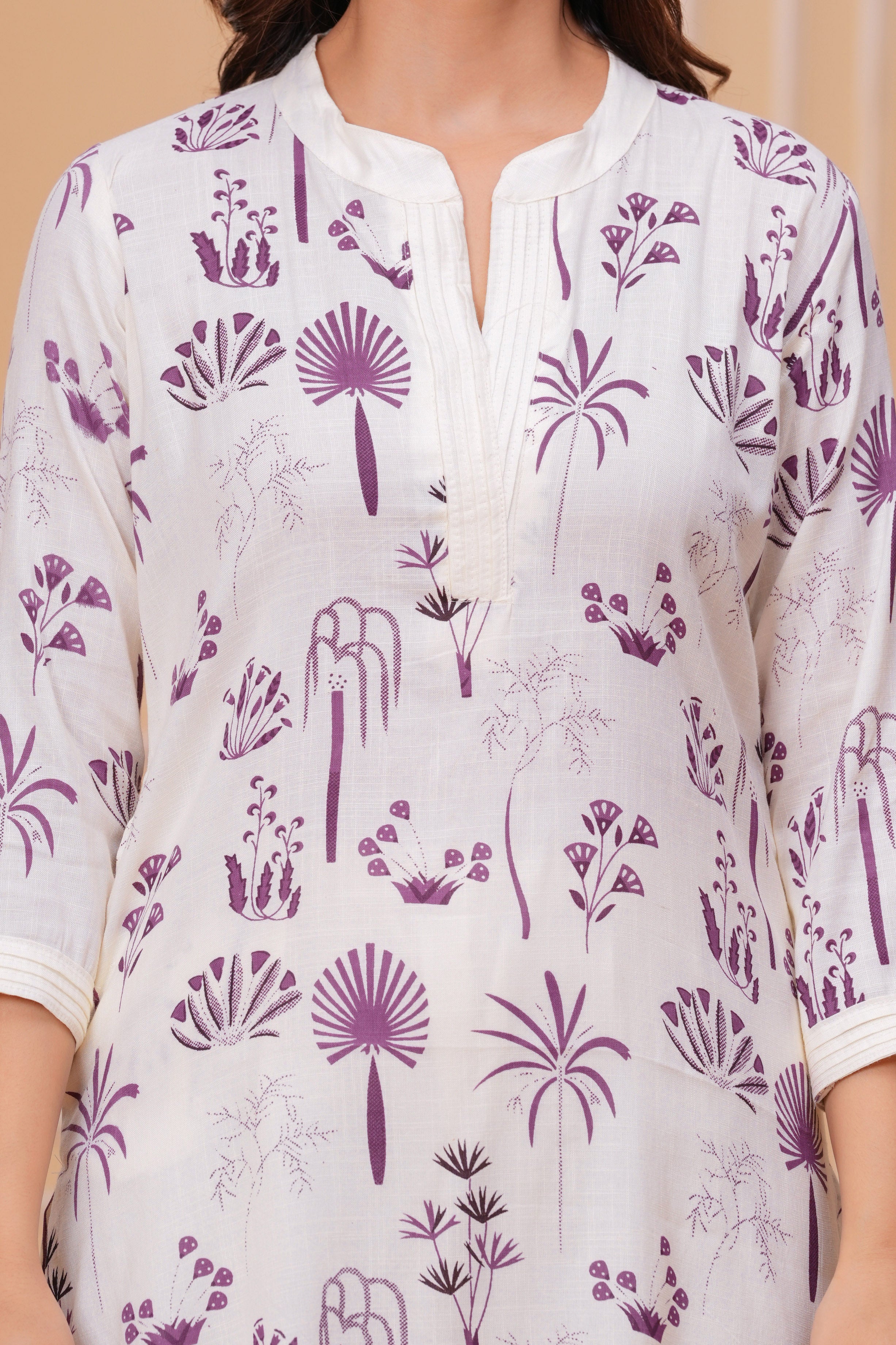 Purple White Printed Cotton Kurta and Pant Set