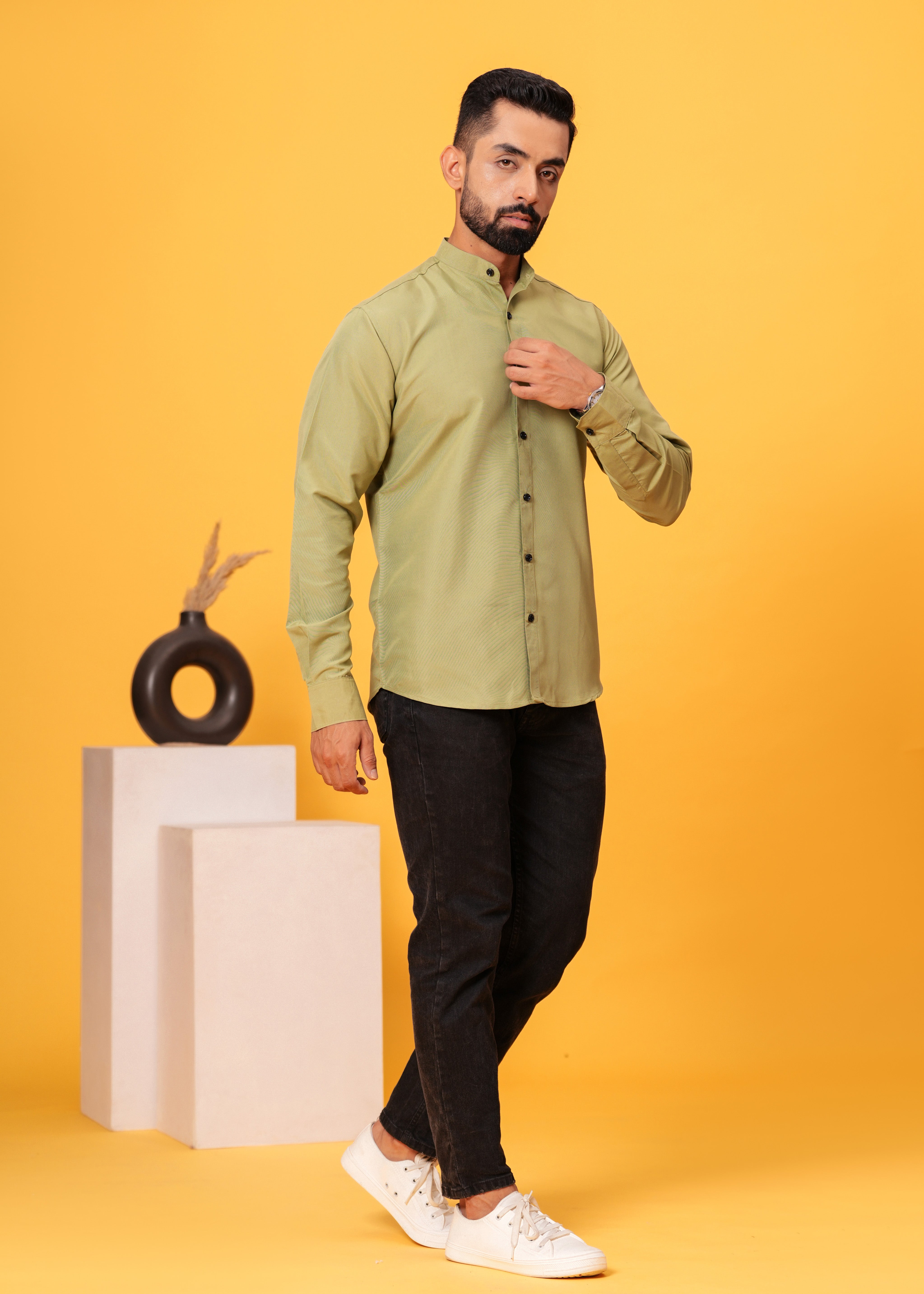 OLIVE GREEN SOLID SHIRT