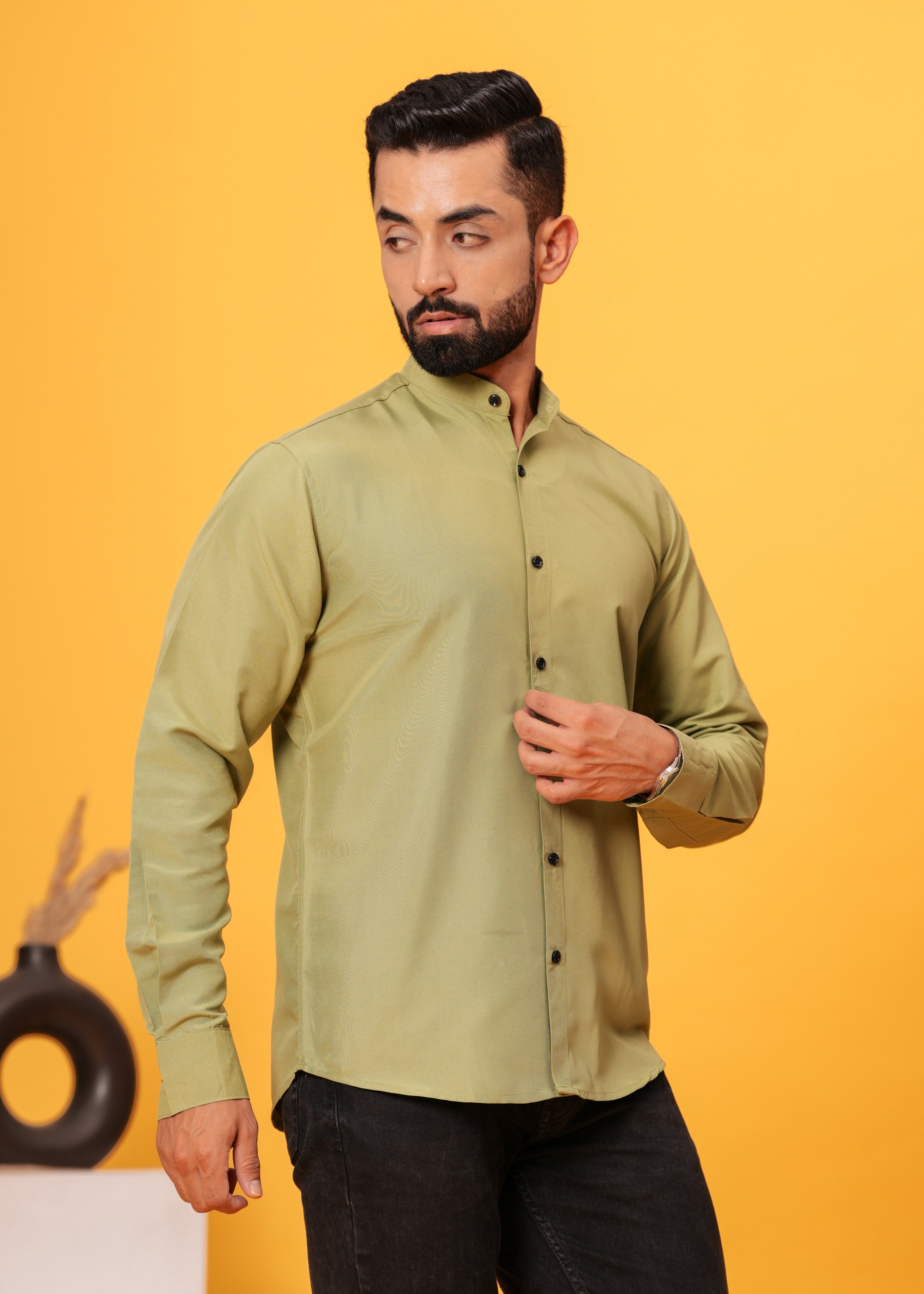 OLIVE GREEN SOLID SHIRT