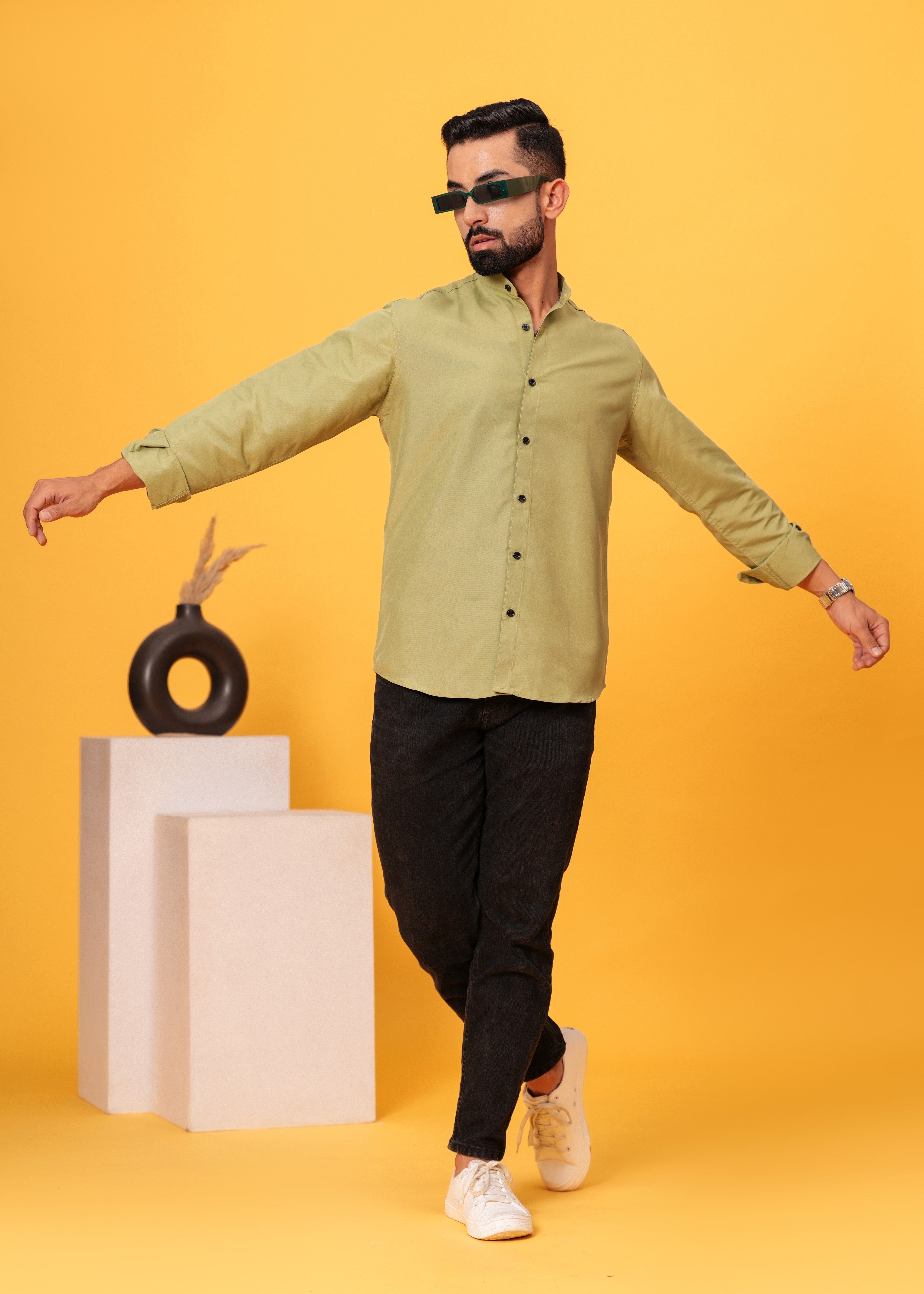 OLIVE GREEN SOLID SHIRT