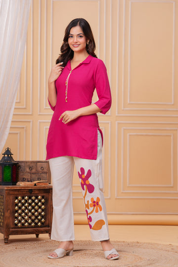 Red Beige Printed Cotton Flex Co-Ord Set