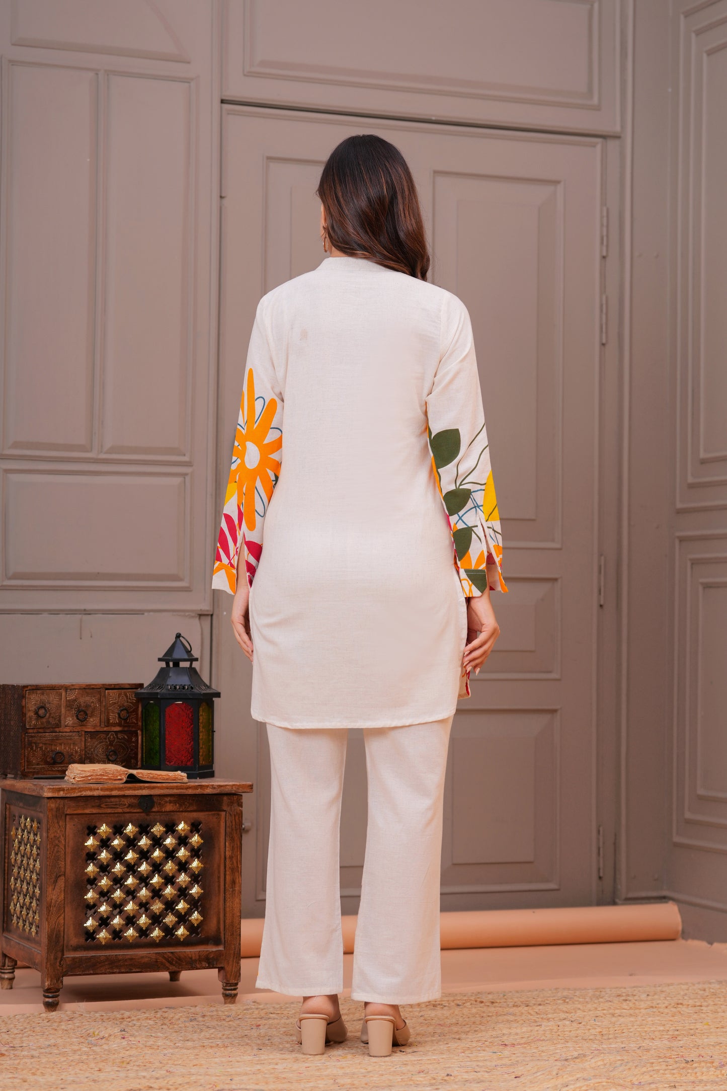 Off White Printed Cotton Flex Co-Ord Set