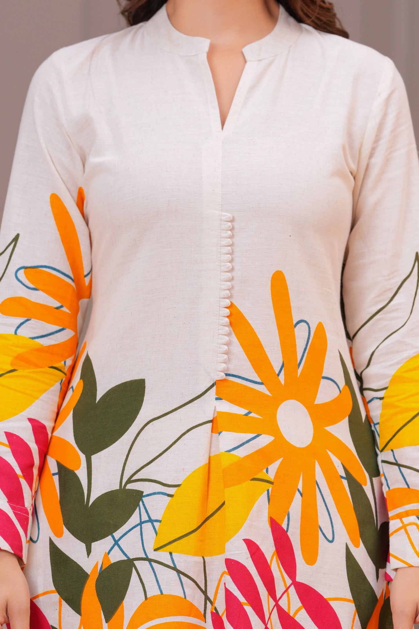 Off White Printed Cotton Flex Co-Ord Set