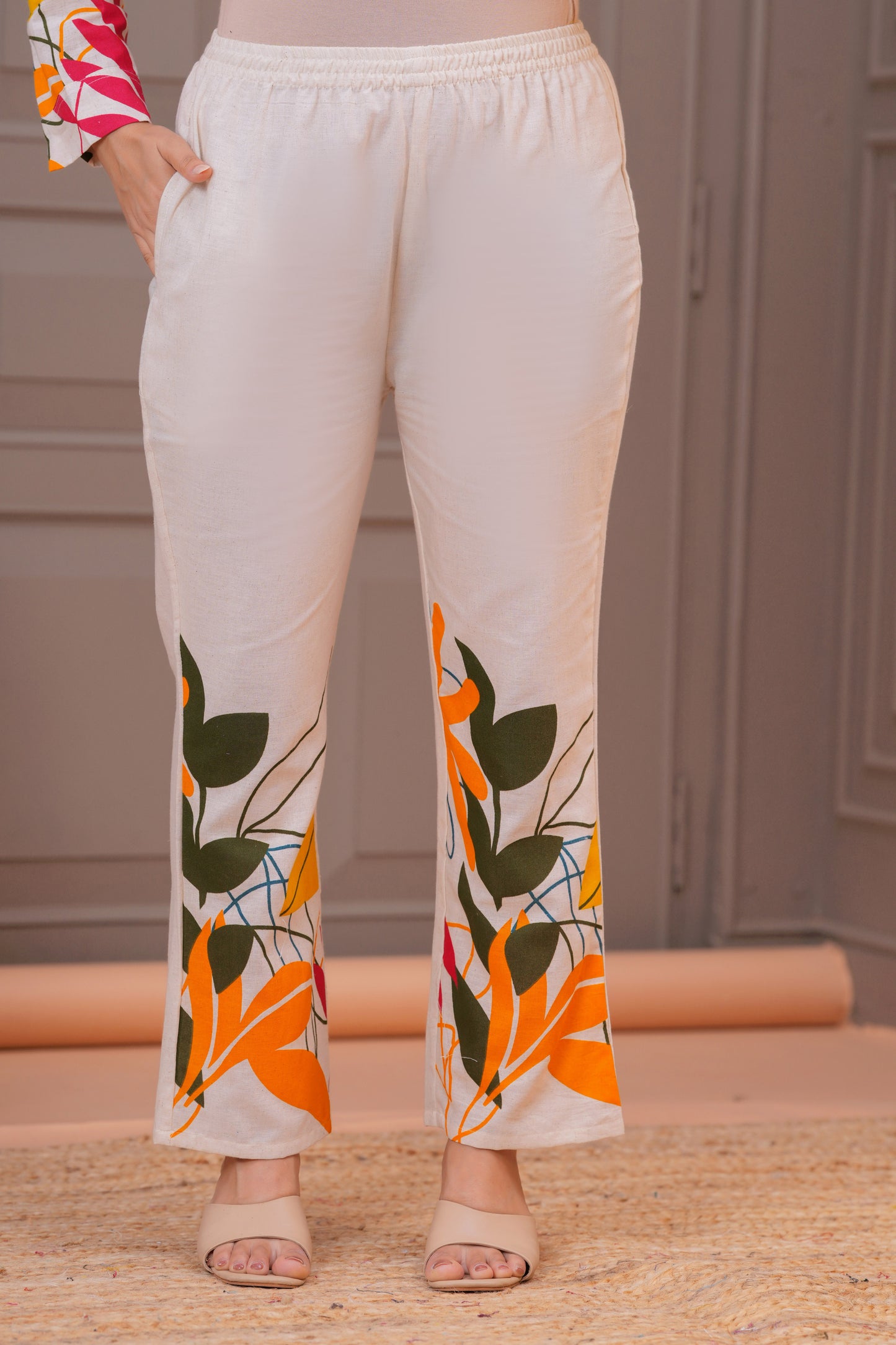 Off White Printed Cotton Flex Co-Ord Set